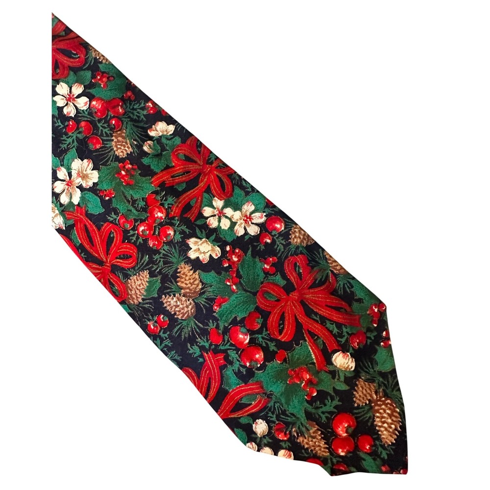 ohde Royce Mens Tie Christmas Holly Berries Pinecones Bows Cotton Ugly Tie‎